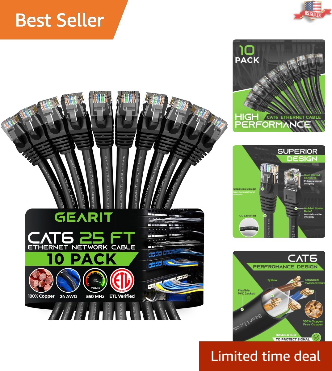Versatile Cat 6 Network Cable Pack - High-Speed Data Transfer and Compatibility