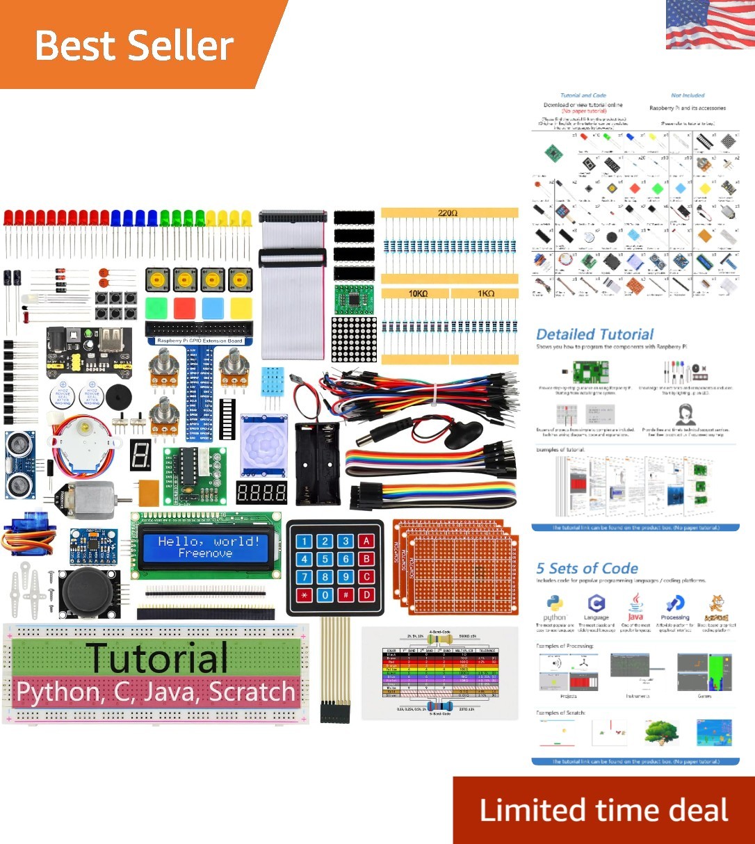 Raspberry Pi 5 Ultimate Learning Kit - 4GB RAM, Python, C, Java, Scratch & More
