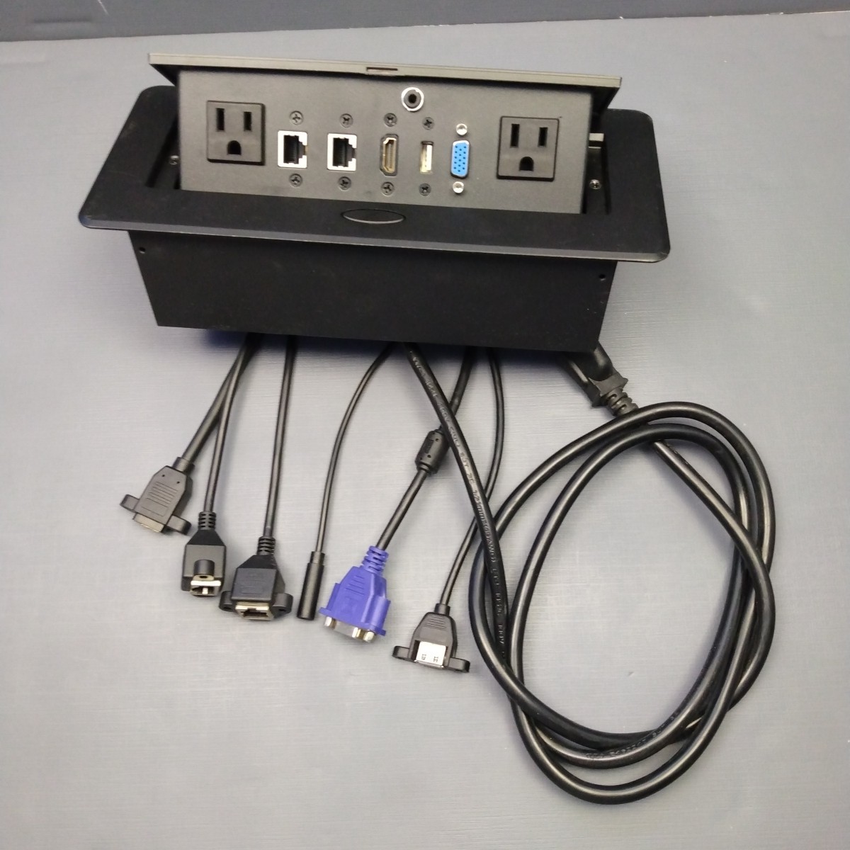 Conference Table Black Power Connectivity Box with 2 AC Power 2 RJ45 (CAT6) HDMI