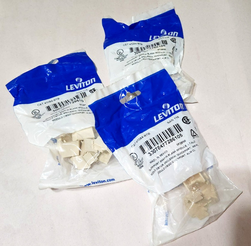 Leviton CAT 41084-BTB Quickport Snap-In Blank Module 3 Packs of 10 (30 Total)