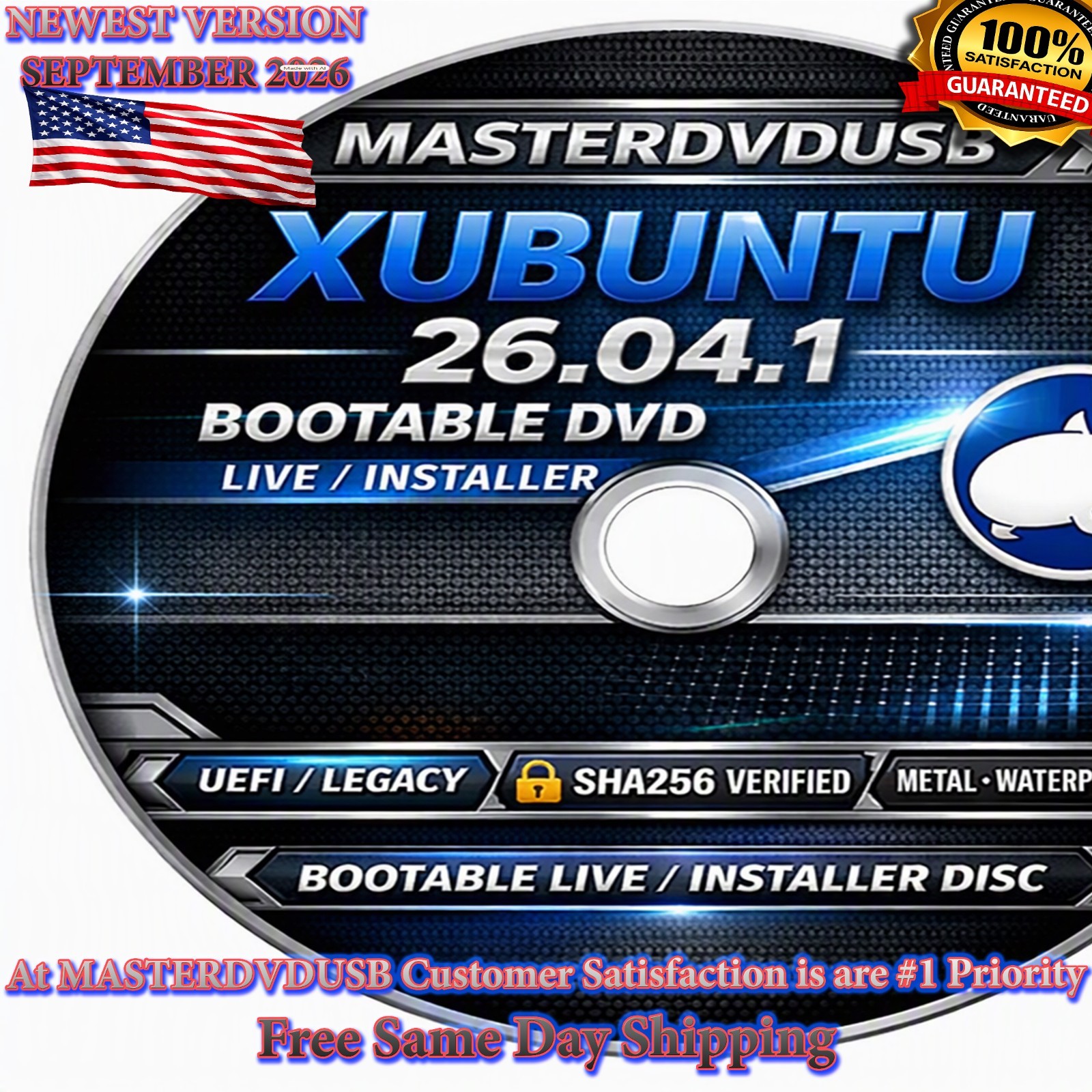 Xubuntu 26.04.1 Bootable DVD 64-bit Live Installer Same Day Shipping California