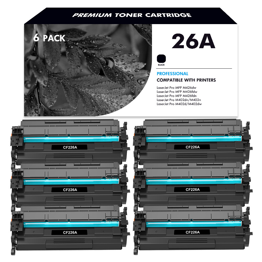 6 PK Fits For HP Laserjet Pro M402n MFP M426fdn CF226A 26A Black Toner Cartridge