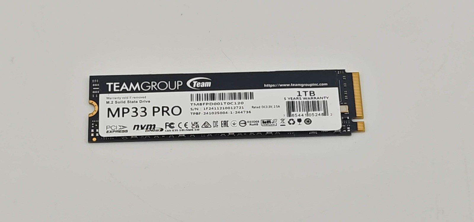 TeamGroup MP33 Pro 1TB M.2 PCIe 3.0 NVMe SSD Excellent 100% Health