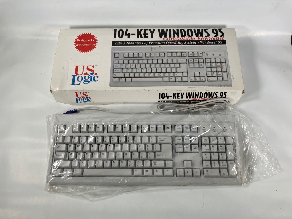Vintage U.S. Logic 104-Key Windows 95 Keyboard New Old Stock in Original Box