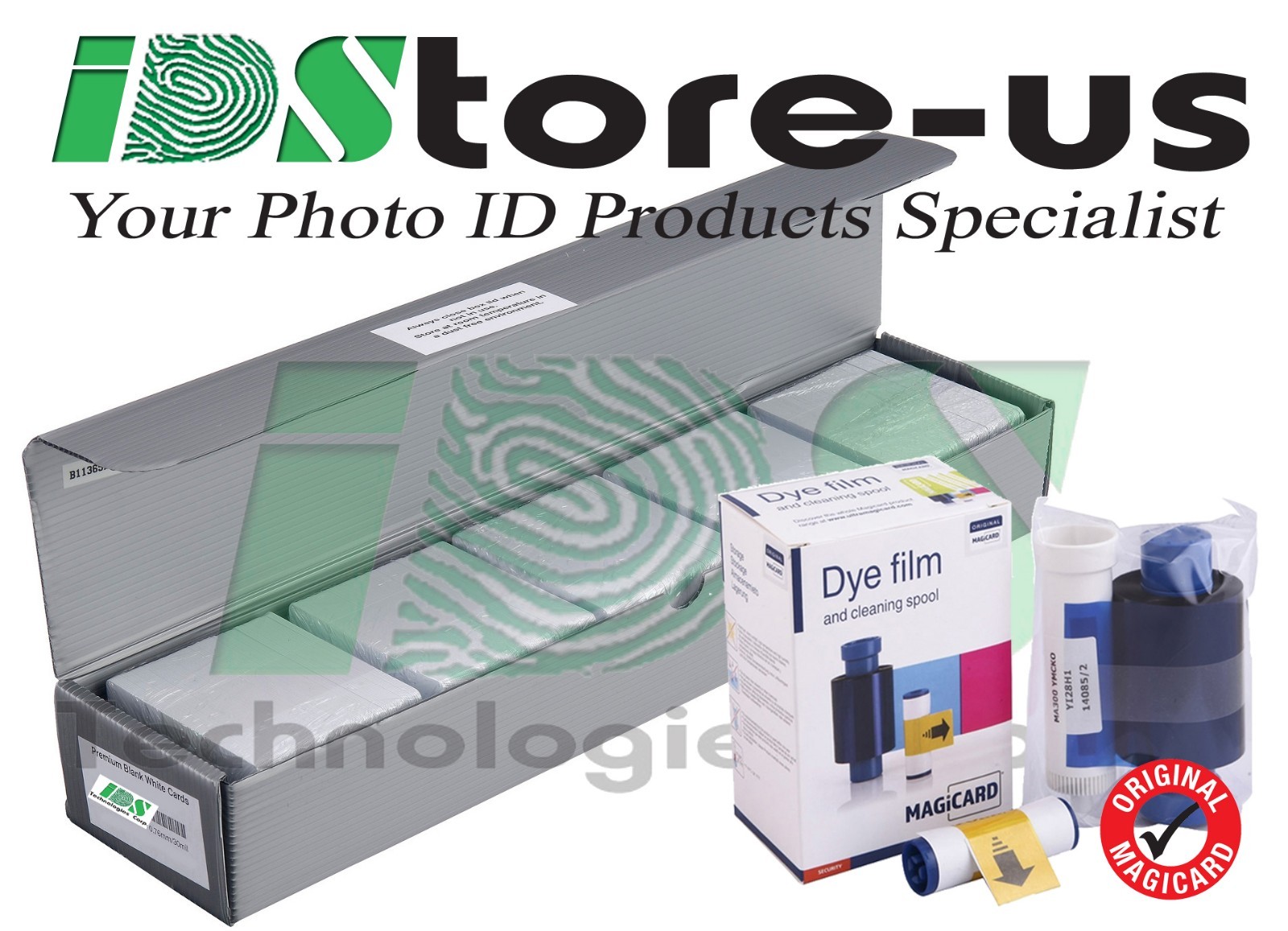 Genuine Magicard MA300YMCKO Full Color Ribbon & 500 Blank White PVC Cards Bundle