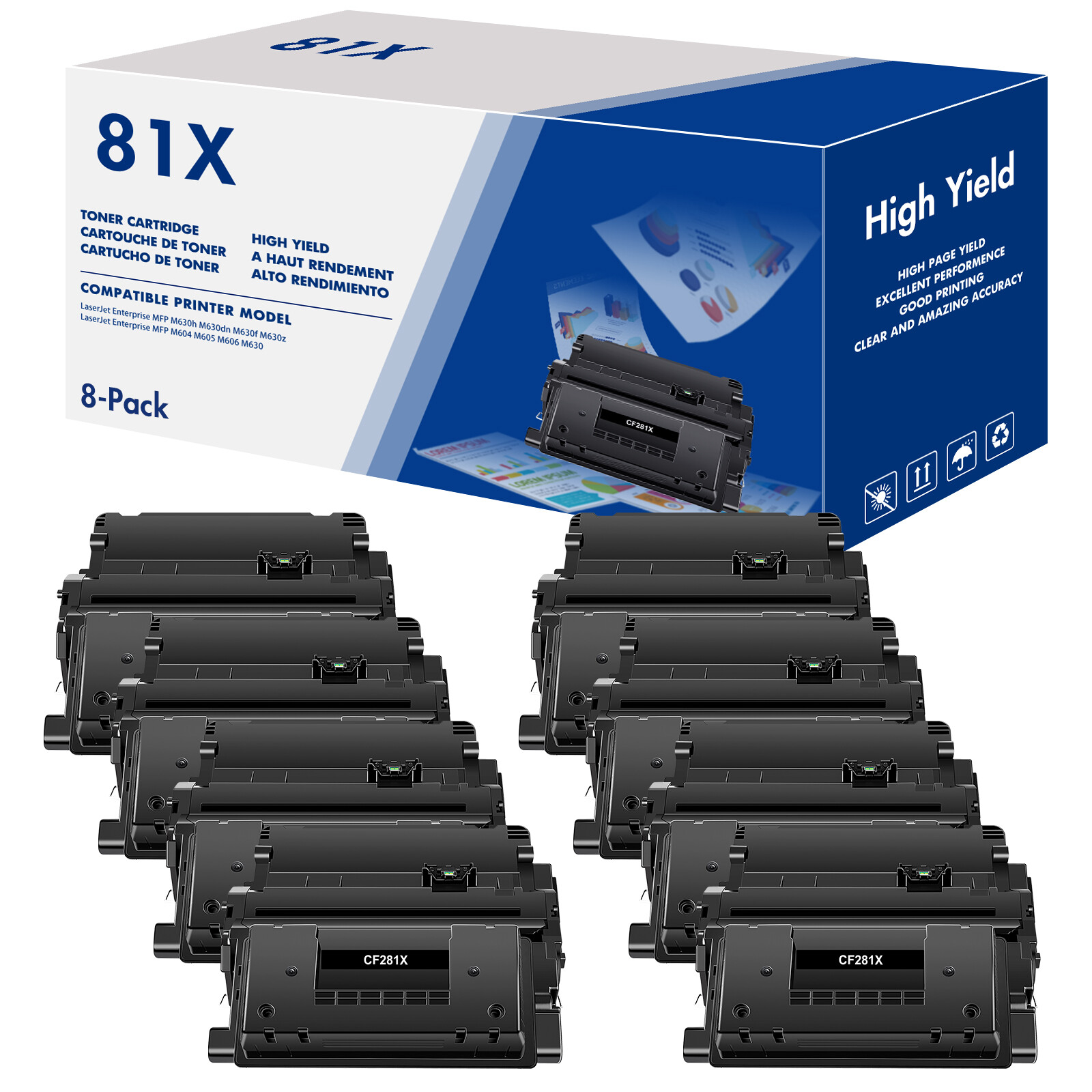 8 PK CF281X BK Toner Compatible For HP 81X LaserJet Enterprise M605n M606x 25K