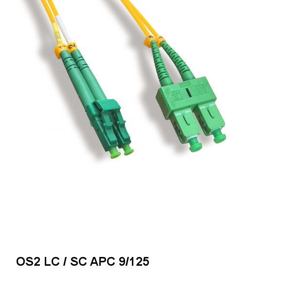 Kentek 3'/1m LC/SC APC OS2 9 /125 Duplex Single-Mode Fiber Optic Cable OFNR