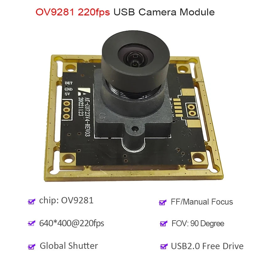 OV9281 HD 720p 220fps Global Shutter USB Camera Module 90° No Distortion Webcam