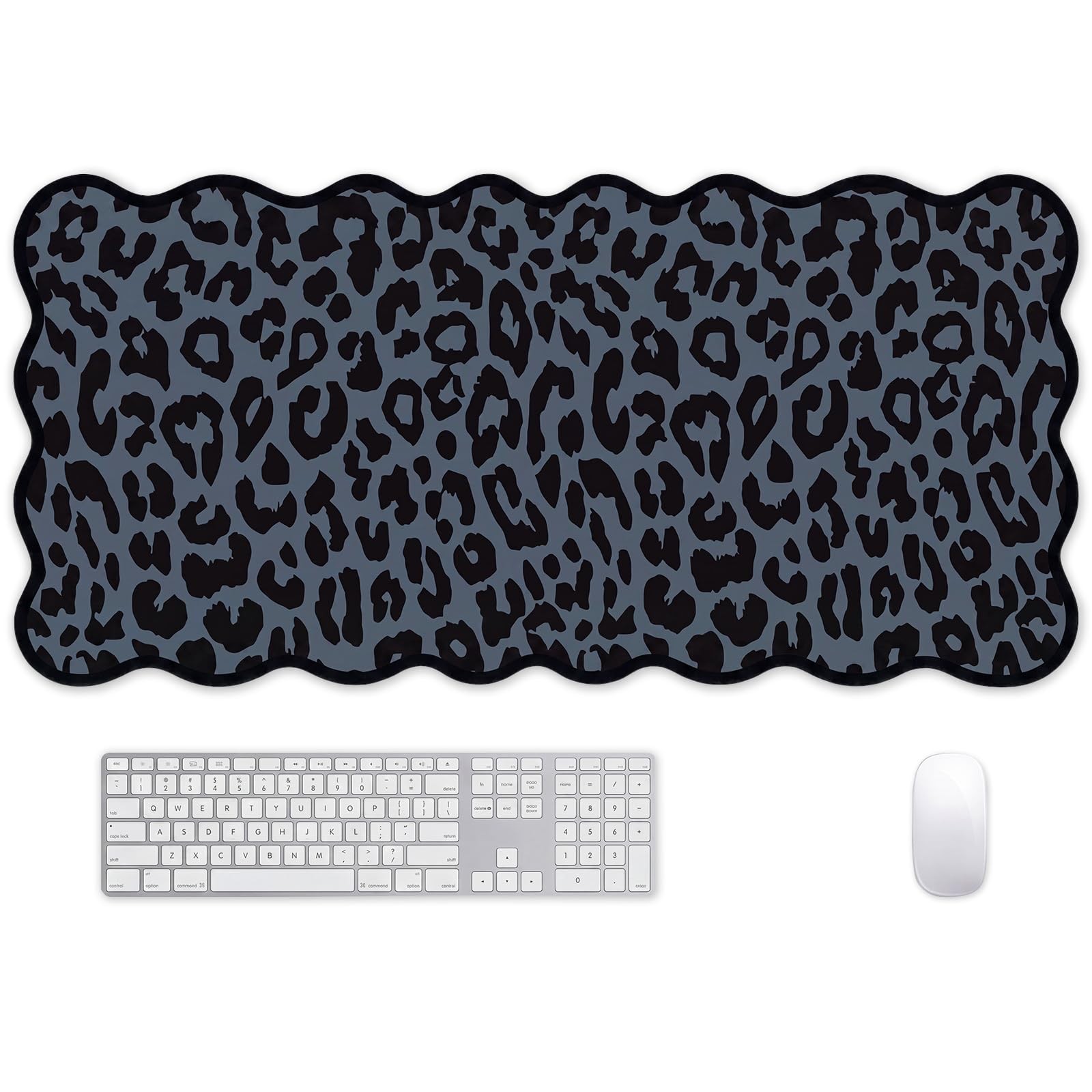 Leopard Cheetah Scalloped Desk Mat, Leopard Style, Black