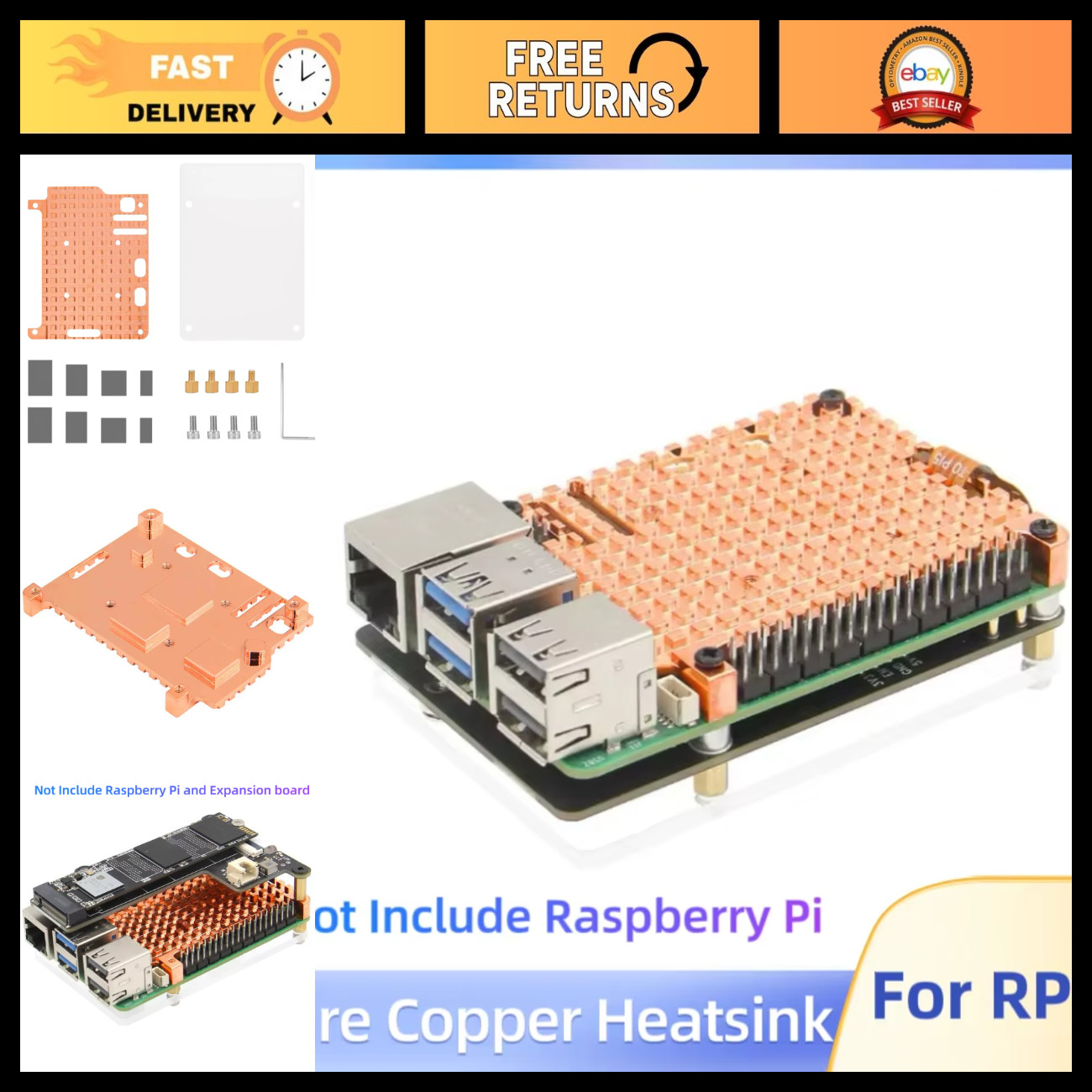 Ultra-Thin Copper Heatsink Case for Raspberry Pi 5 - Passive Cooling Enclosure