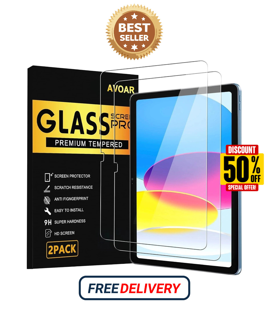 AVOAR 2 Pack Screen Protector for iPad 11th A16 2025 & 10th Generation BLACK 