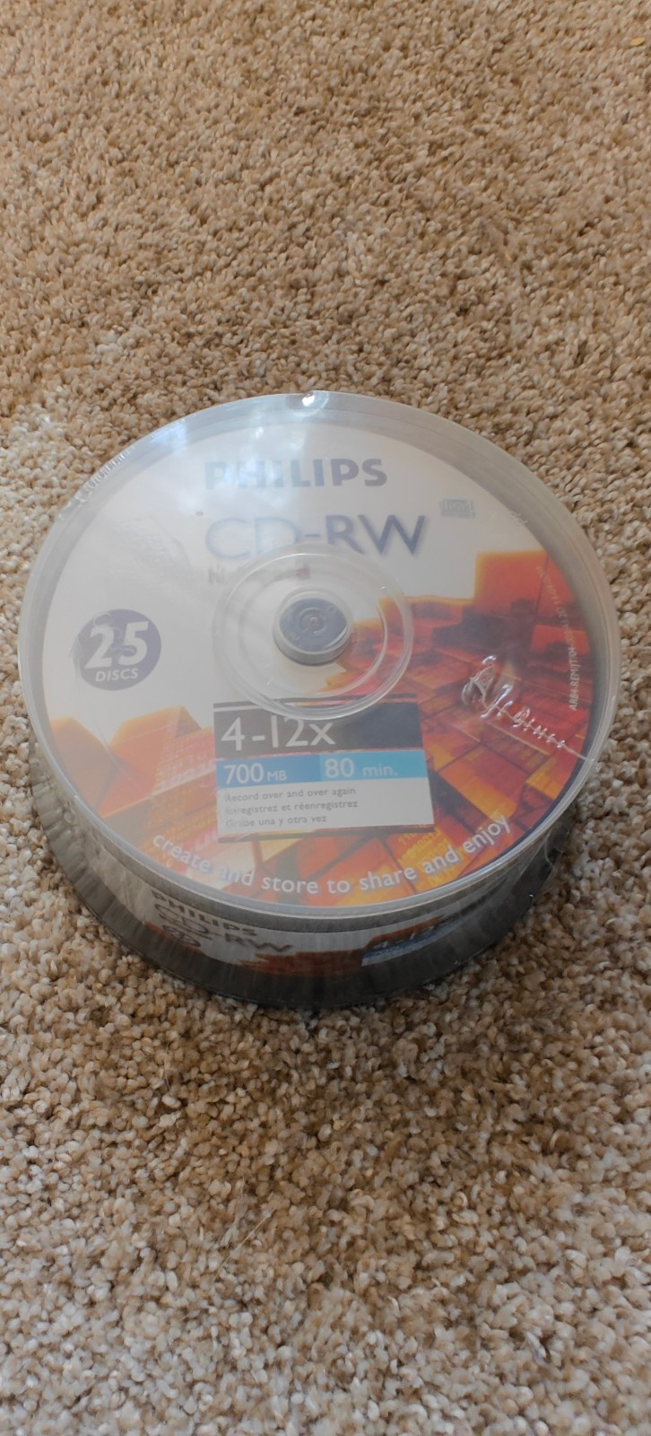 25-PK Philips Logo 12X CD-RW CDRW ReWritable Blank Disc 700MB Spindle Cake Box