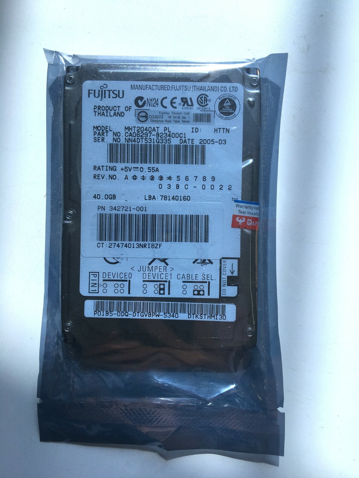 Fujitsu 40GB 40 GB 4200 RPM,2.5" IDE 2MB (MHT2040AT) Hard Drive For Laptop HDD
