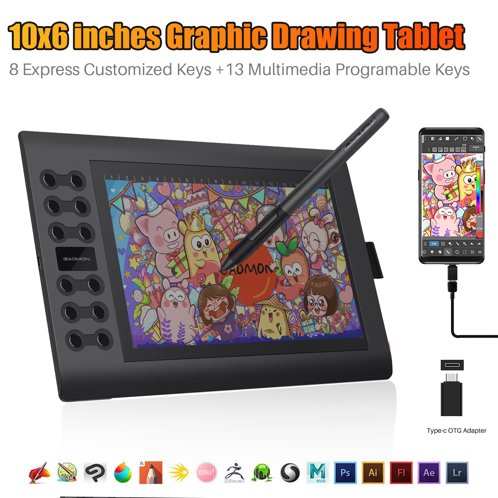 GAOMON M106K PRO Graphic Tablet Drawing Battery-Free 8192 Pen