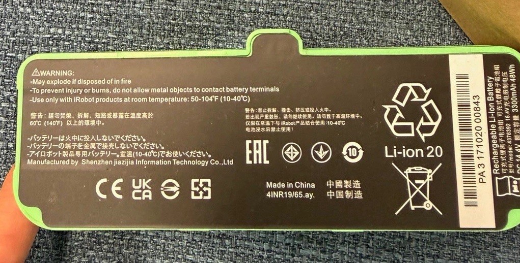 For iRobot Li-Ion Battery 14.4V 3300mAh 48Wh Black/Green Model 4376392
