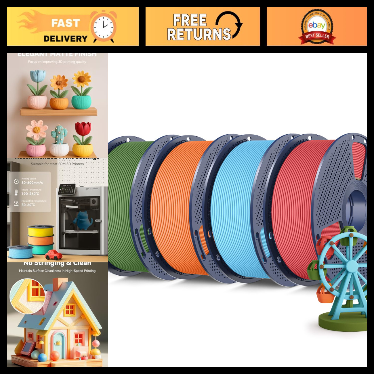 High-Speed Matte PLA 3D Printing Filament 1.75mm, 4KG - Premium Quality, Smooth
