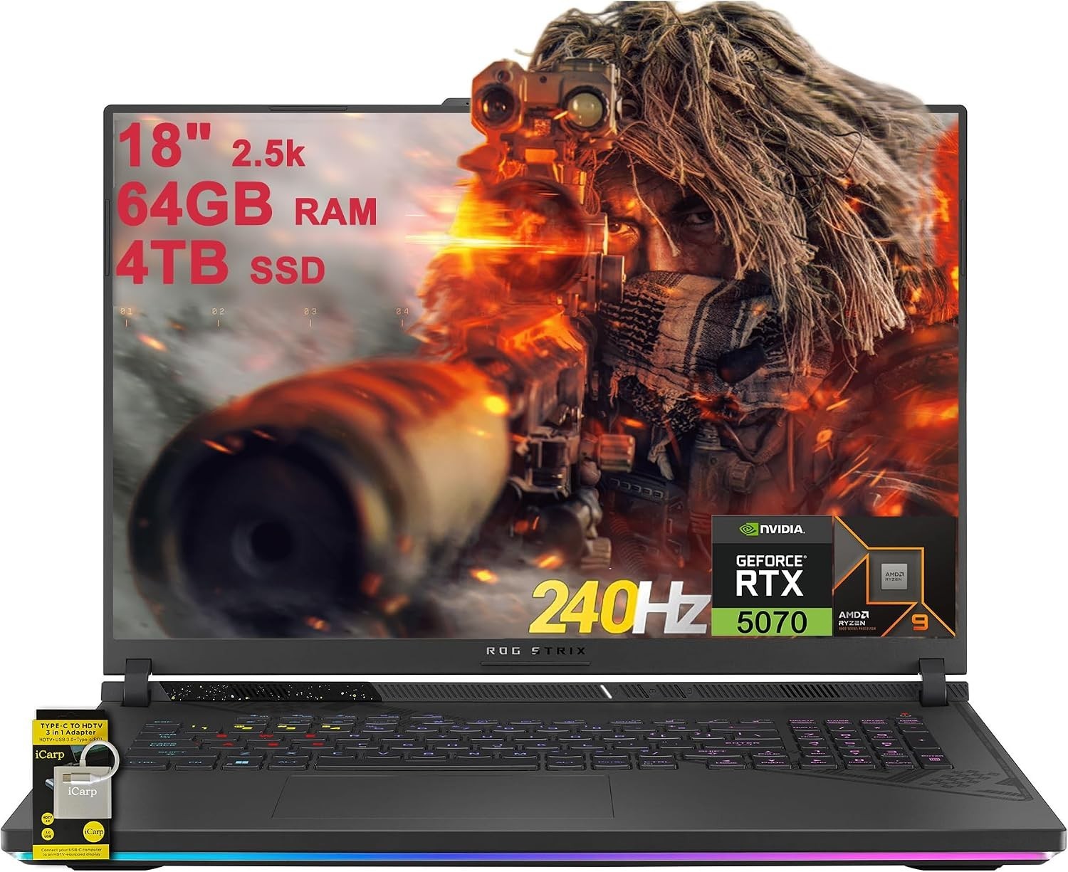 ASUS ROG Strix G18 G814 18" 240Hz AMD 16-core Ryzen 9 64GB DDR5 GeForce RTX 5070