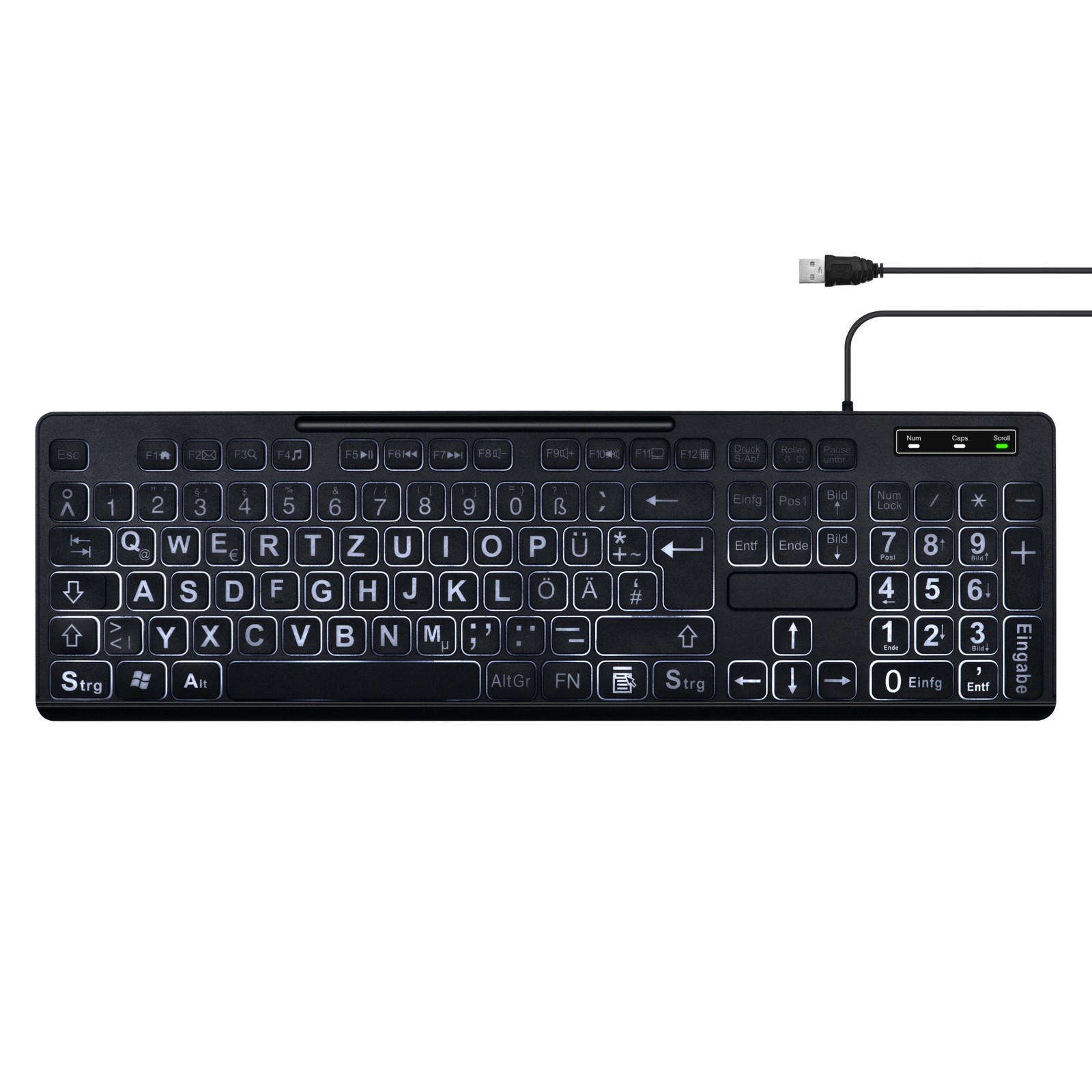 German 105 Keys Large Print Quiet USB Wired Full Size Backlight Backlit Keyboard