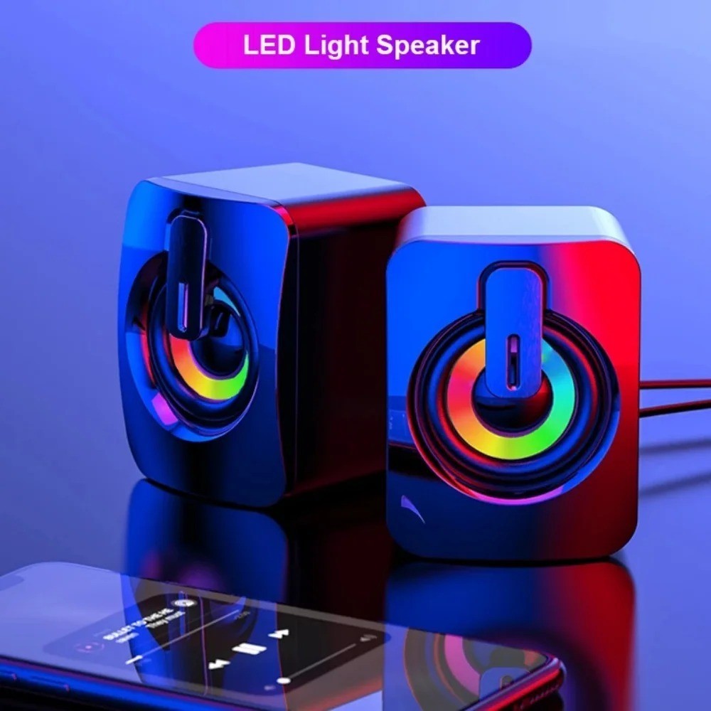 Computer Speakers PC Sound Box HIFI Stereo Microphone USB Wired with LED Light