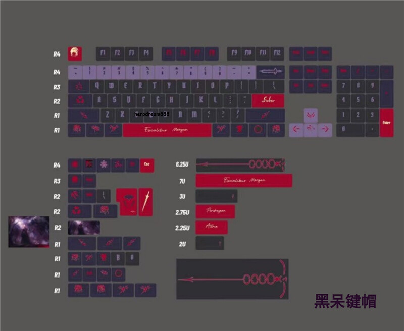 Fate Grand Order 140 Keycaps Saber Alter Purple KCA PBT For Cherry MX Keyboard