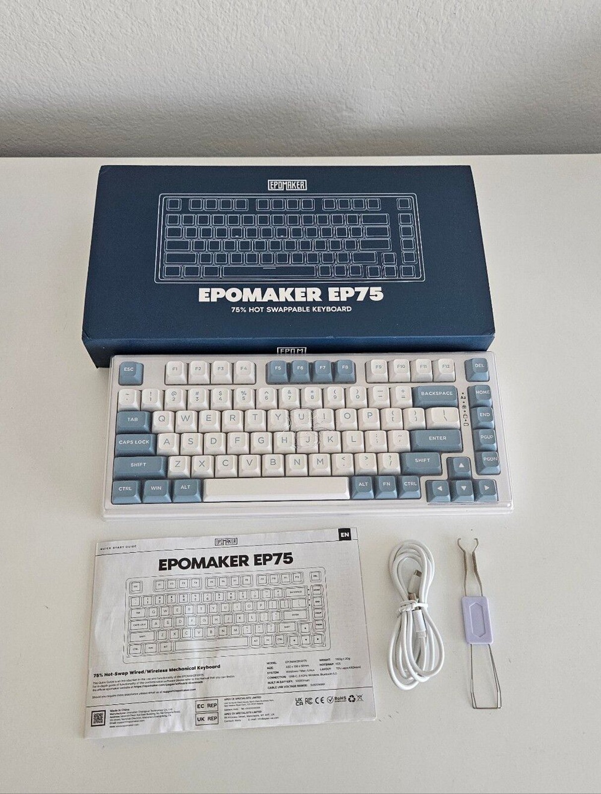 Epomaker EP75 75% Hot-Swappable Mechanical Keyboard white gaming computer RGB