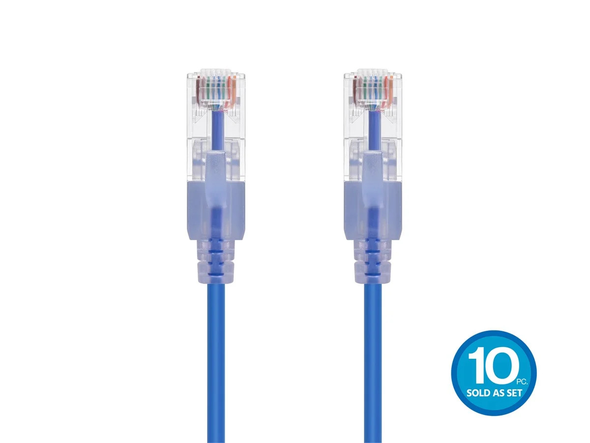 SlimRun Cat6A Ethernet Patch Cable Network RJ45 Stranded UTP 30AWG 10ft Blue 5pk