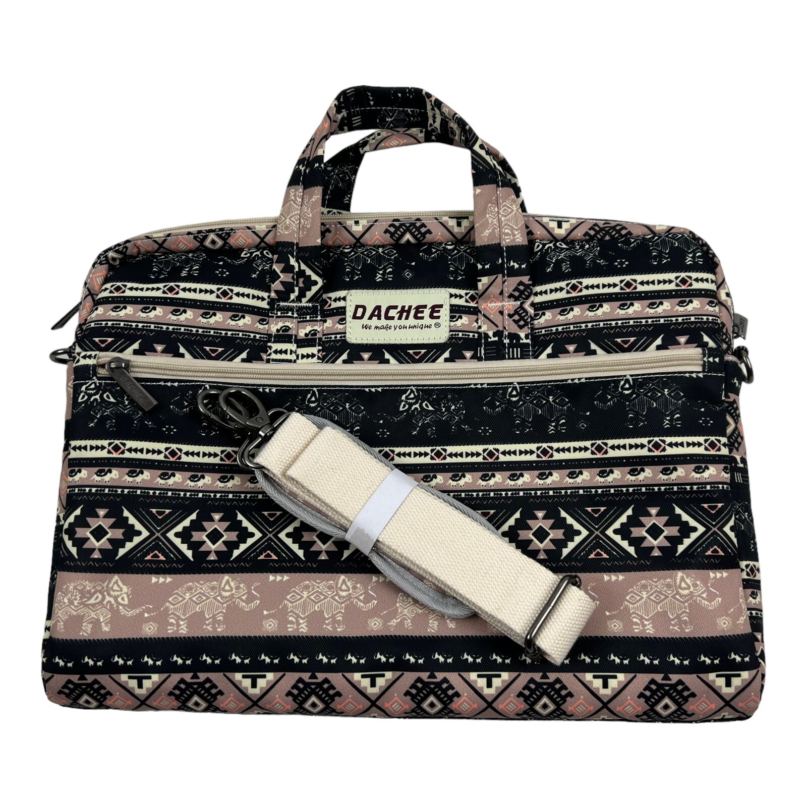 Dachee Messenger Bag Computer Case Elephant Print Padded Shoulder Strap