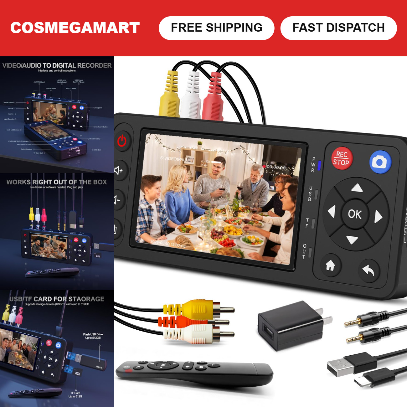 VHS to Digital Converter with 4" Screen - Convert VCR to MP4, No PC Required