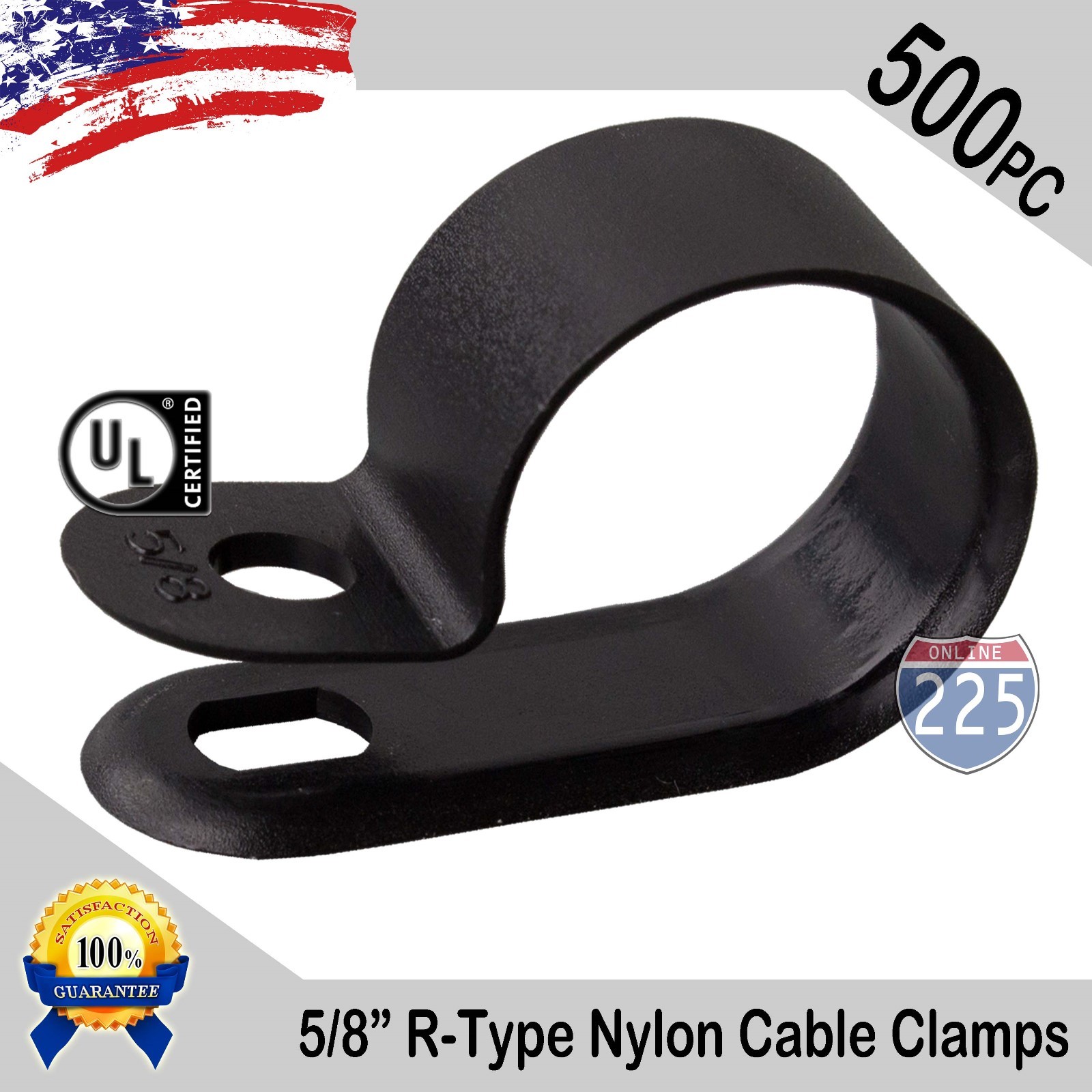 500 PCS PACK 5/8" Inch R-Type CABLE CLAMPS NYLON BLACK HOSE WIRE ELECTRICAL UV