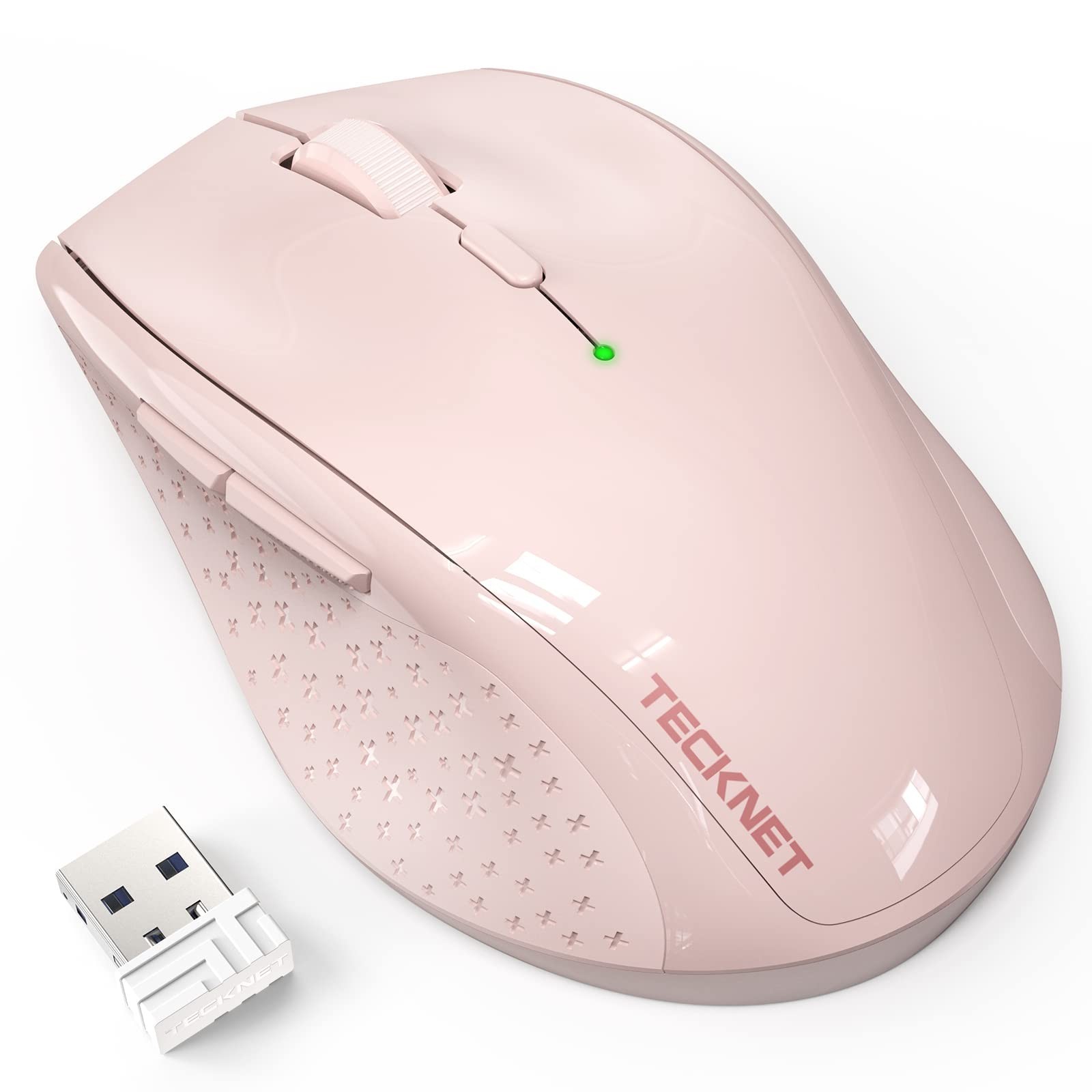 TECKNET 2.4G Wireless Mouse, 4800 DPI Ergonomic Computer Mouse, USB, Pink