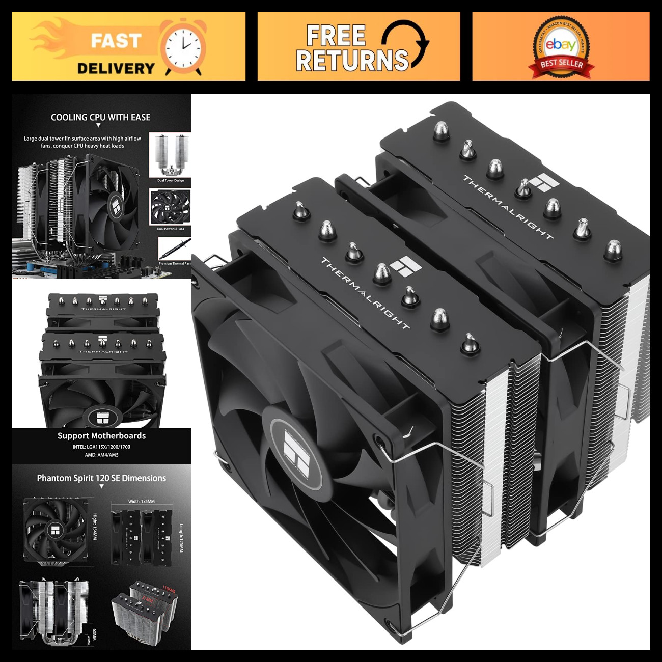 High-Performance CPU Air Cooler 120mm, 7 Heat Pipes, Silent Cooling Solution