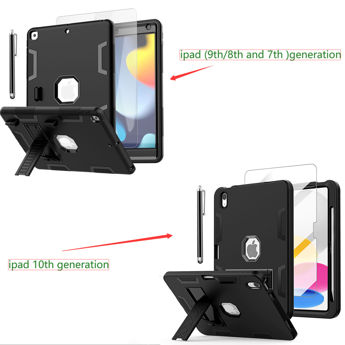 For iPad 10th 9th 8th 7th Gen Case Heavy Duty Shockproof Cover+Screen Protector