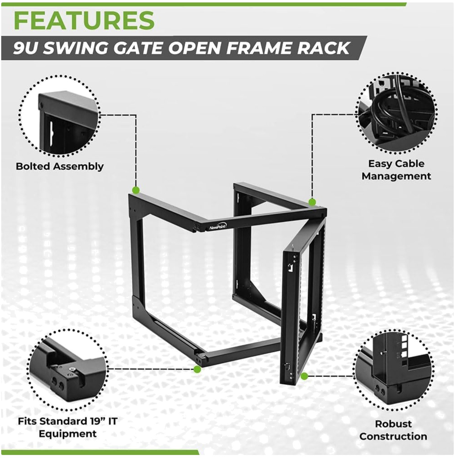 9U Swing Gate Server Rack - Wall Mount IT & AV Equipment
