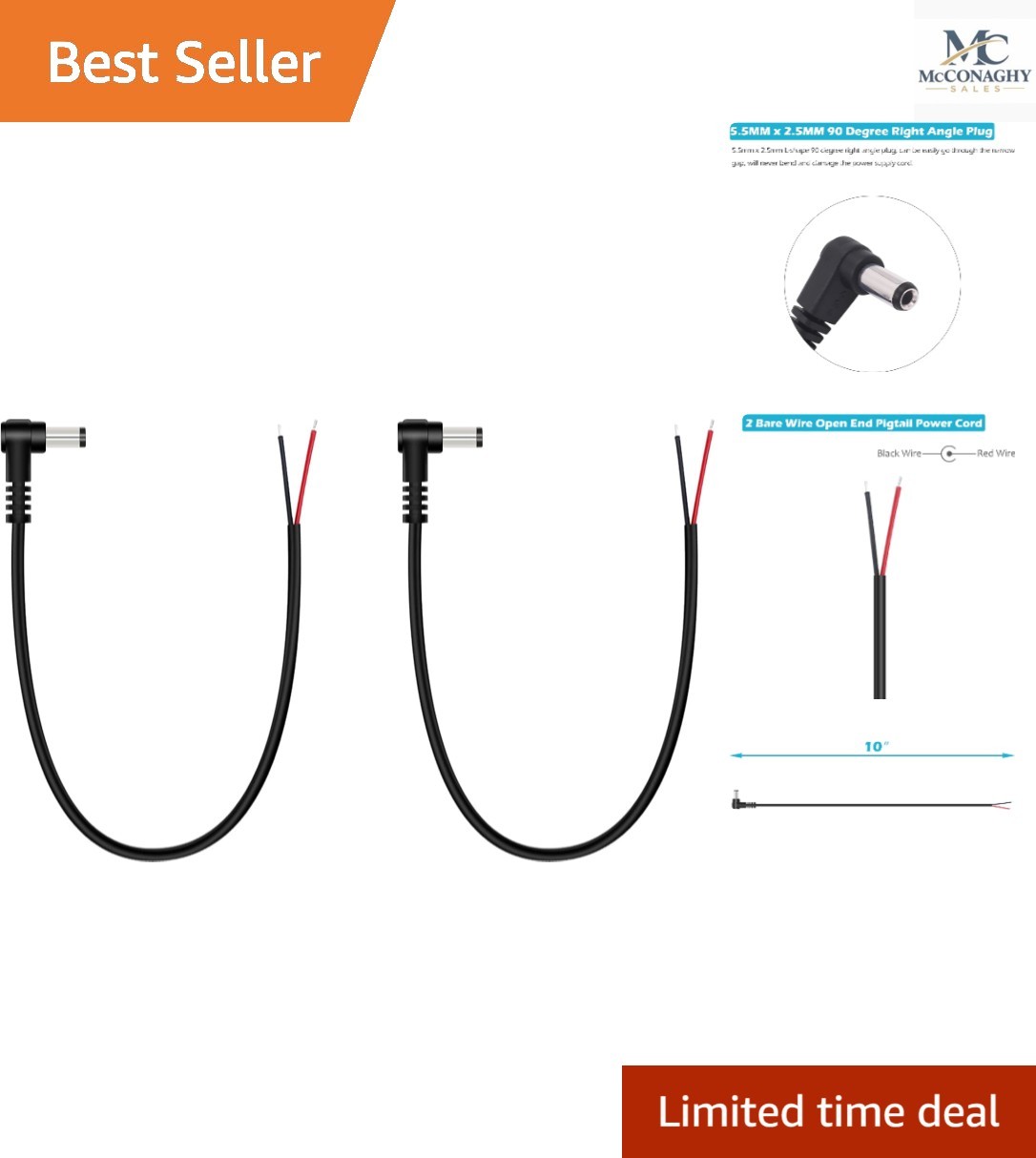 Effortless Installation 2-Pack 90 Degree DC Power Cables for Security Cameras
