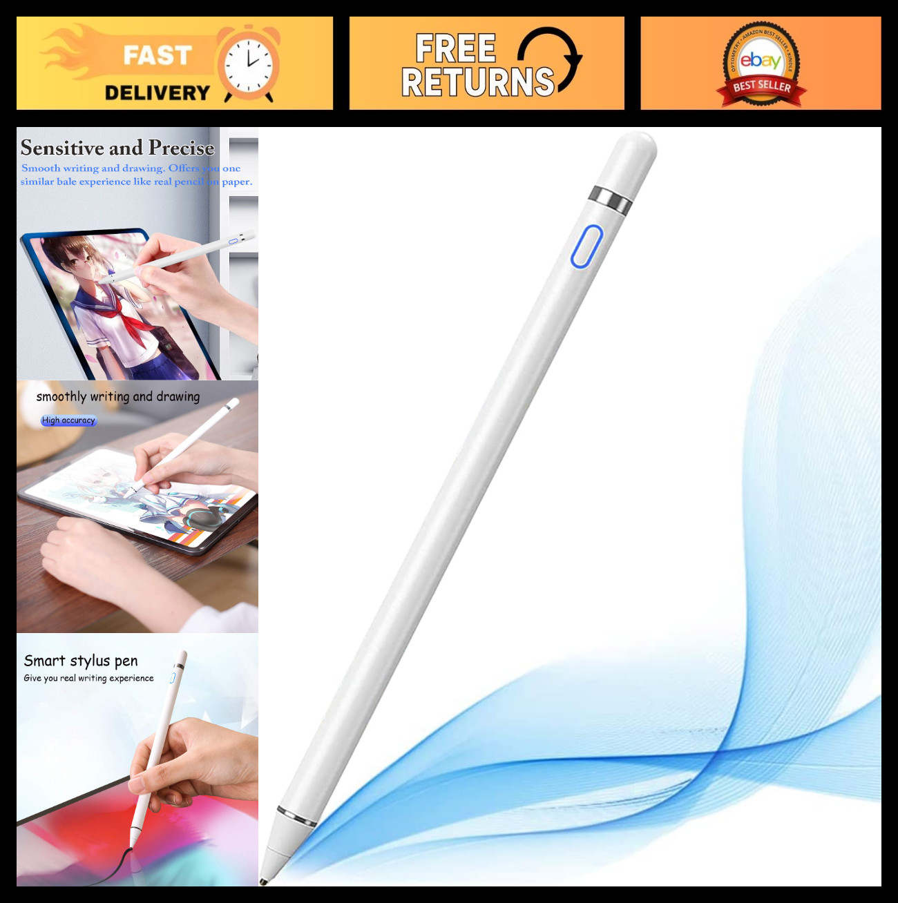 Rechargeable Digital Stylus Pen for Touchscreen Devices - Fine Point 1.5mm, Comp
