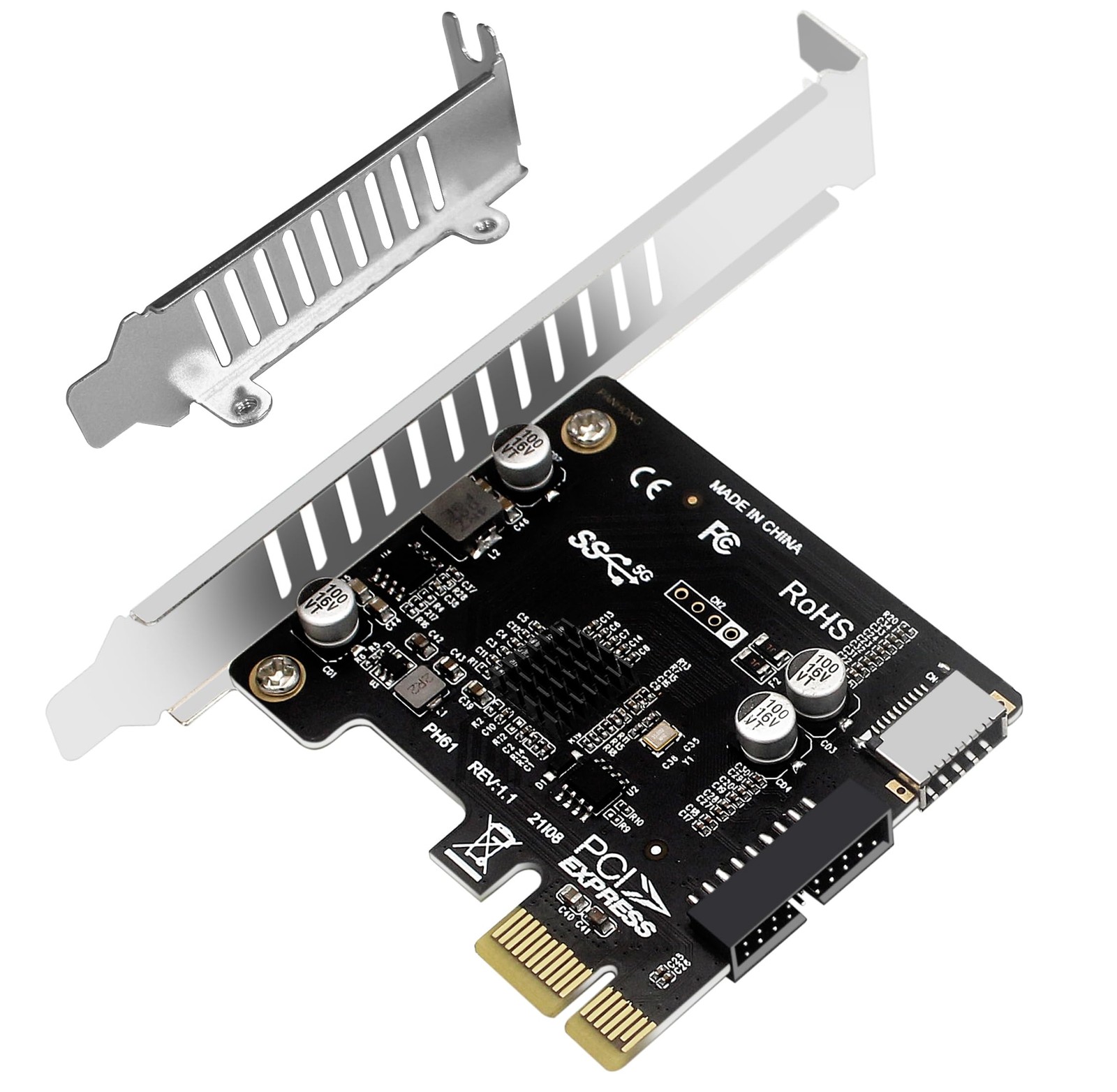PCIE 1X To USB 3.2 GEN1 TypeE Front Panel Header 19PIN Port Expansion Card