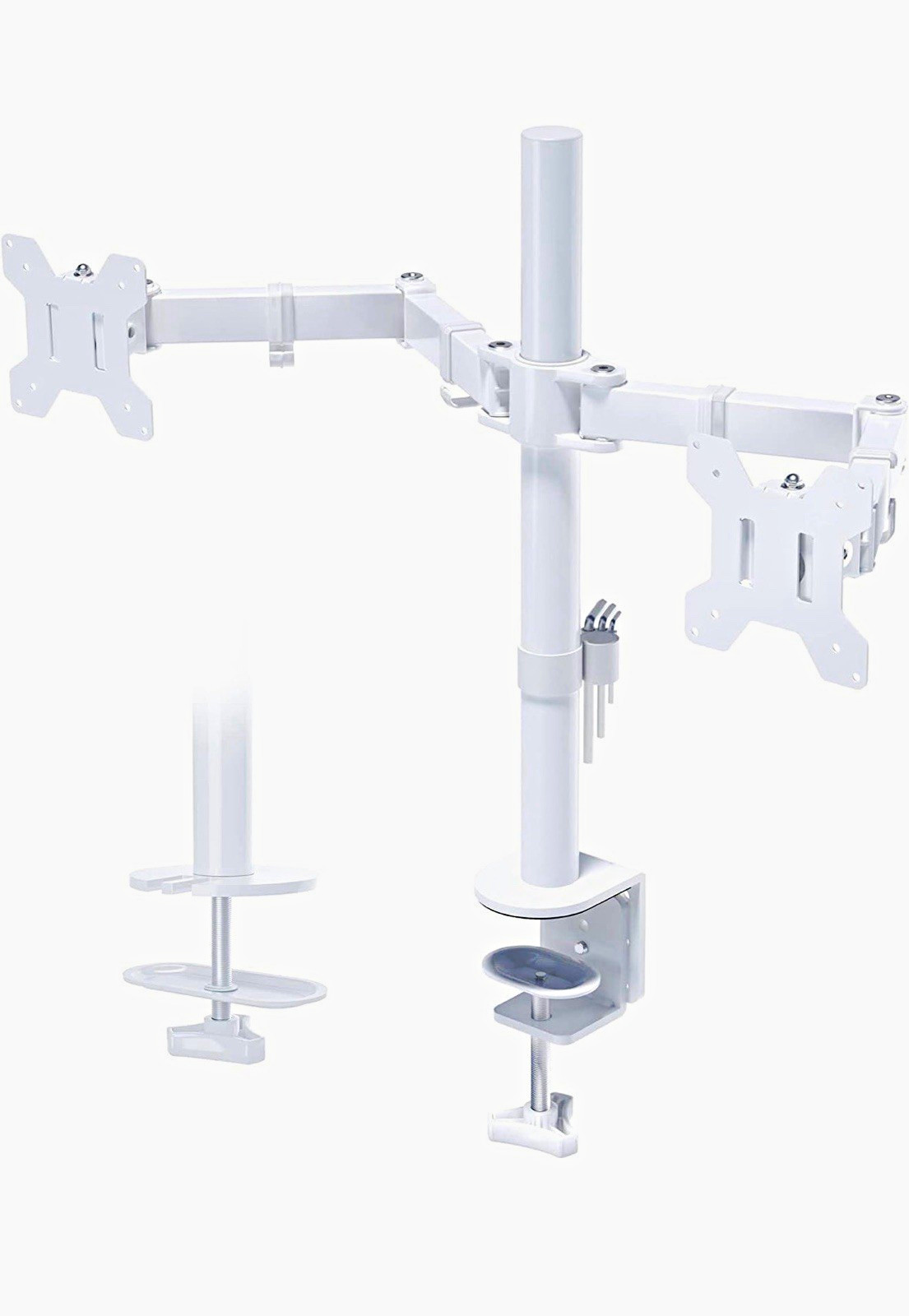 BONTEC Dual Monitor Desk Mount, 13-27 Inch, 22lbs, VESA 75x75/100x100,White