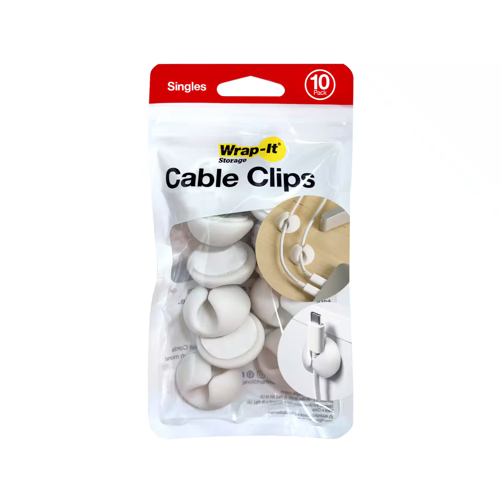 Wrap-It Storage - Cable Clips - Single (10-Pack) Silicone Adhesive Backed Cor...
