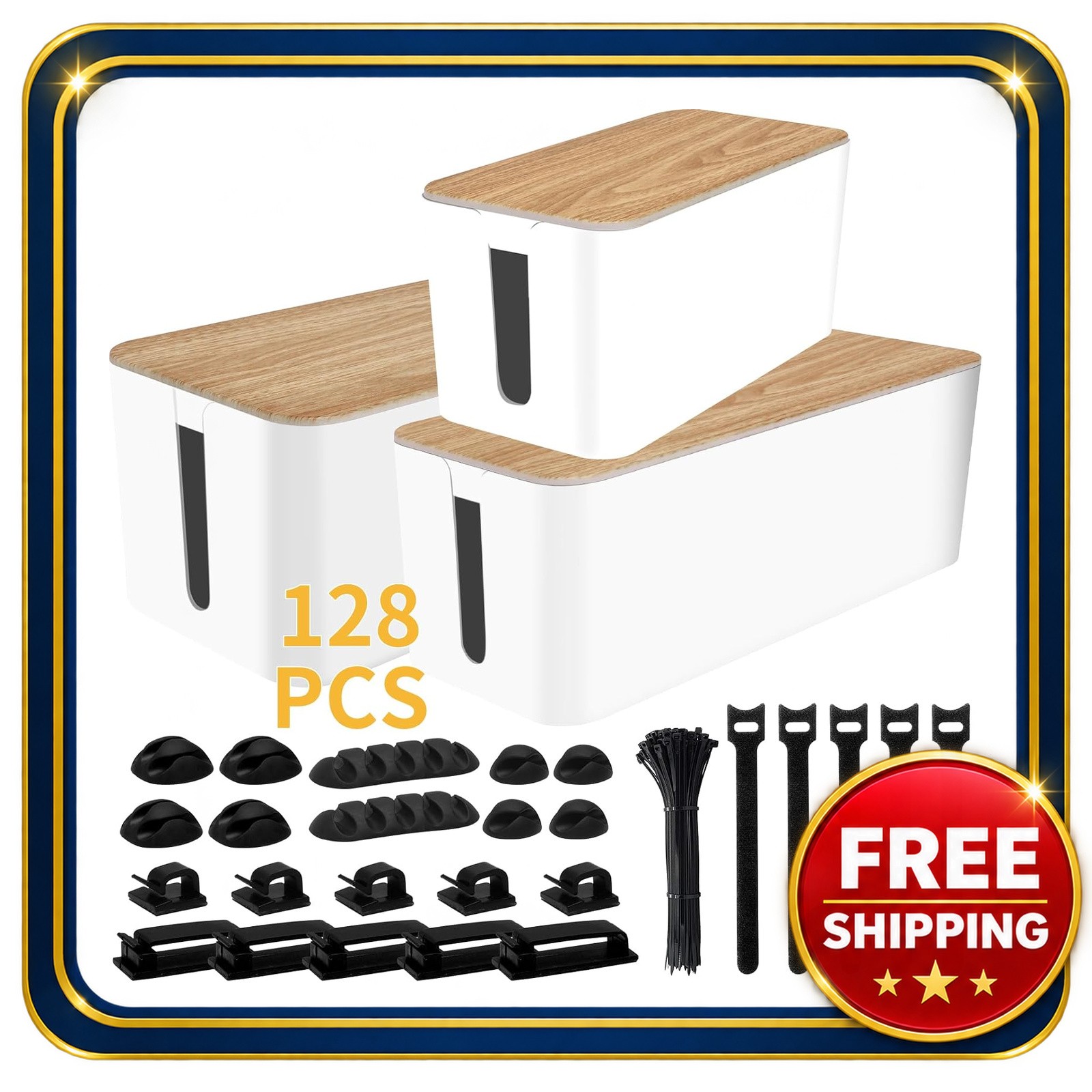 Cable Management Set 3 Pack with Storage Boxes and Accessories