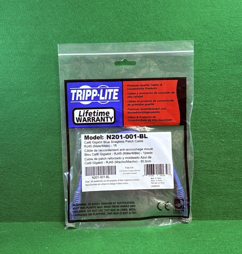 Tripp Lite N201-001-BL Cat6 RJ-45 Ethernet Snagless Patch Cable 1ft Blue (4)