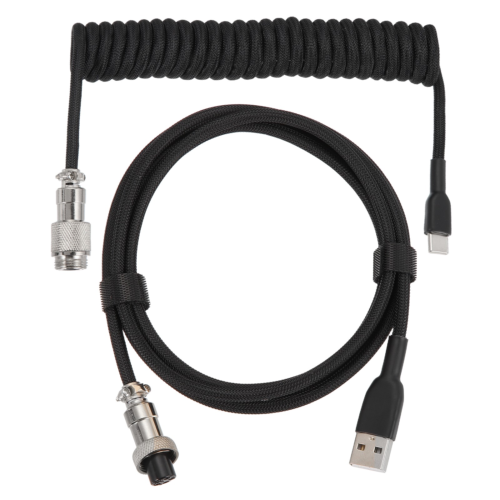 10 ft Coiled Keyboard Cable Type-C to USB Detachable Aviation Cable Black