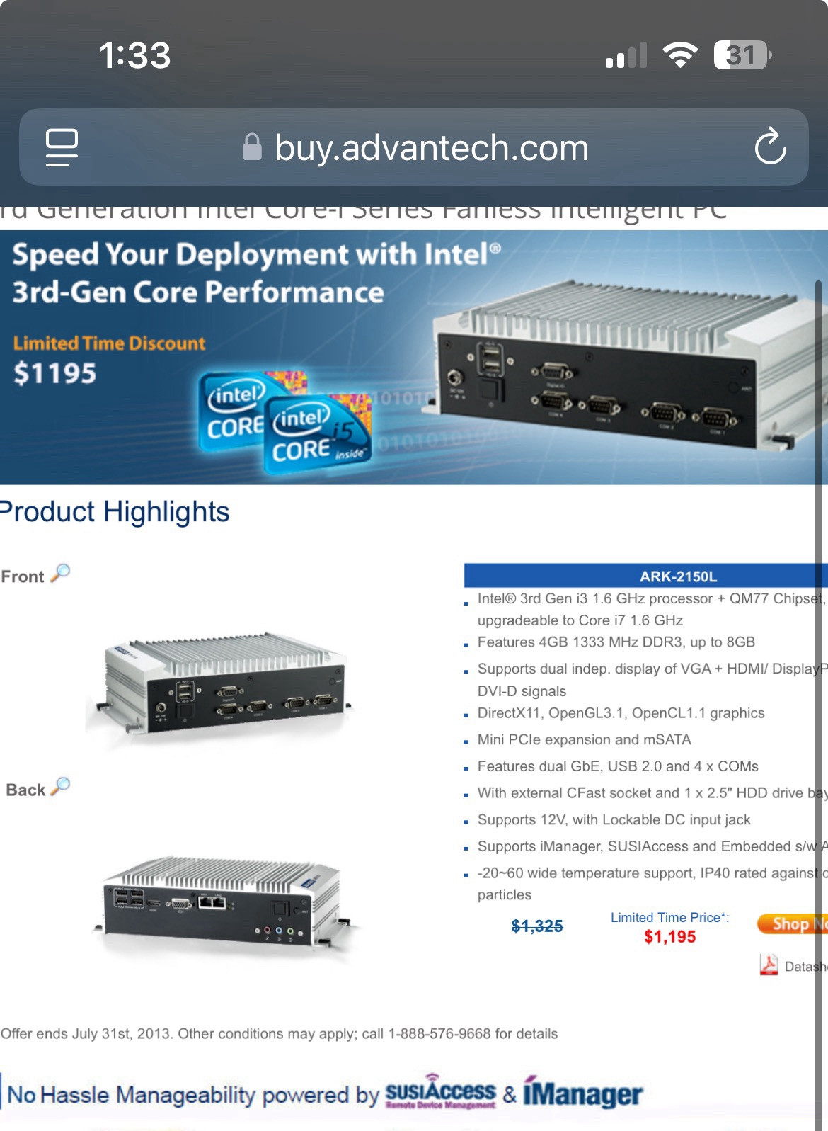 ARK-2150L Intel 3rd Gen I3 1.6 GHz Processor 