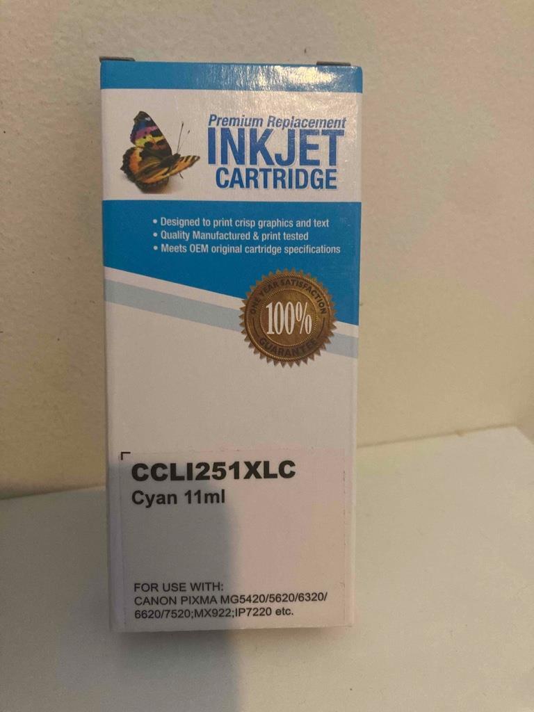 Premium Replacement Inkjet Cartridge Cyan CCLI251XLC Cannon Sealed
