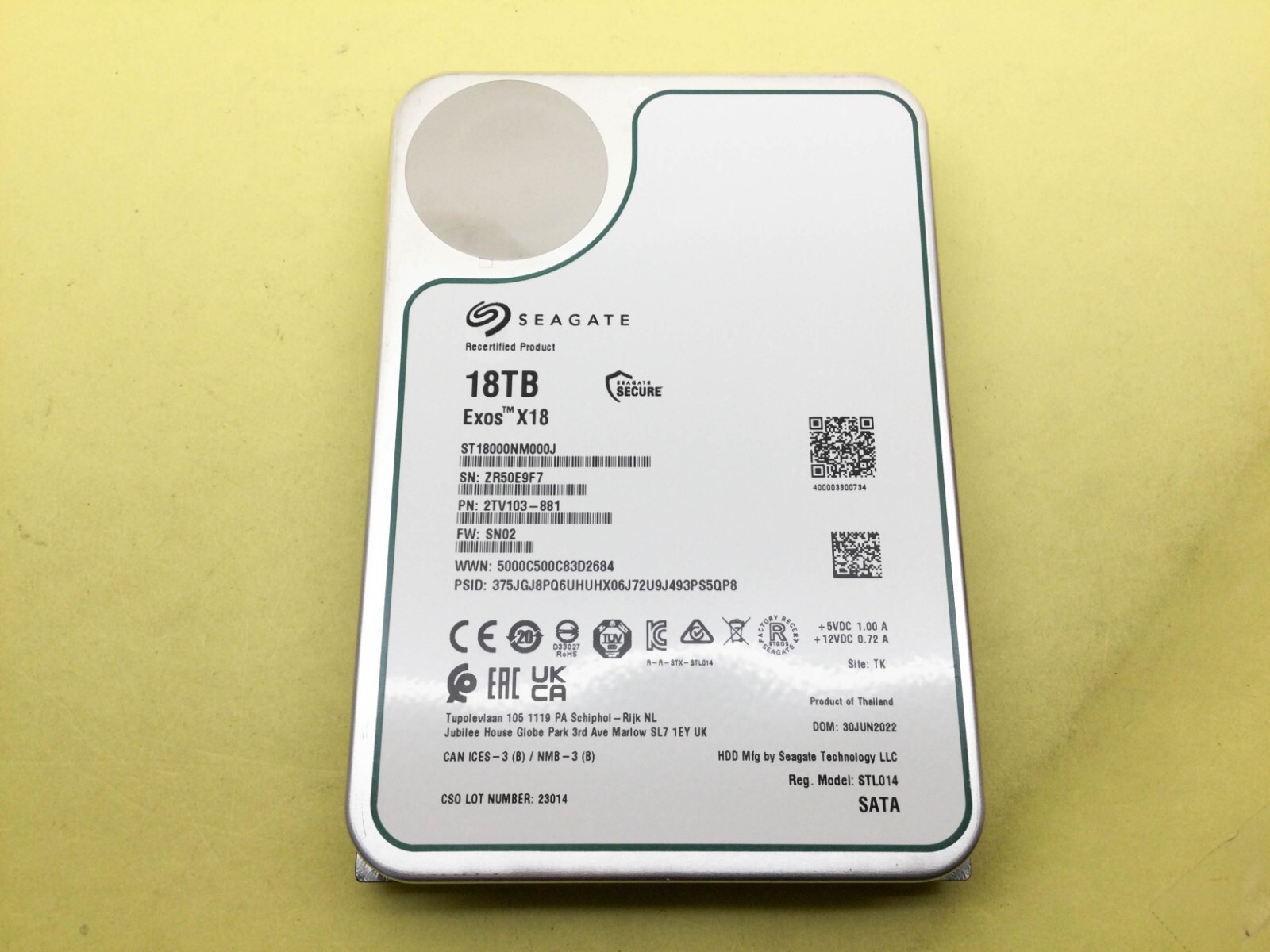 Seagate Exos X18 18TB 7.2K RPM SATA 6Gb/s 3.5" 512e/4Kn HDD ST18000NM000J