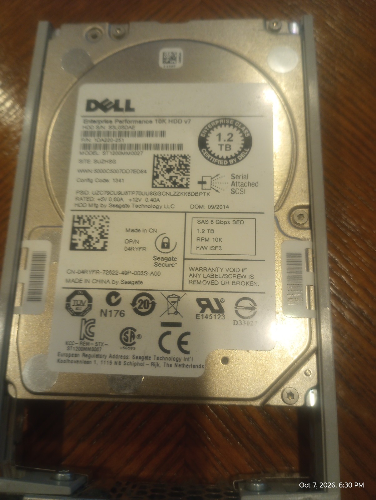 Dell Server SAS 1.2TB drive and Cradle 10,000K RPM