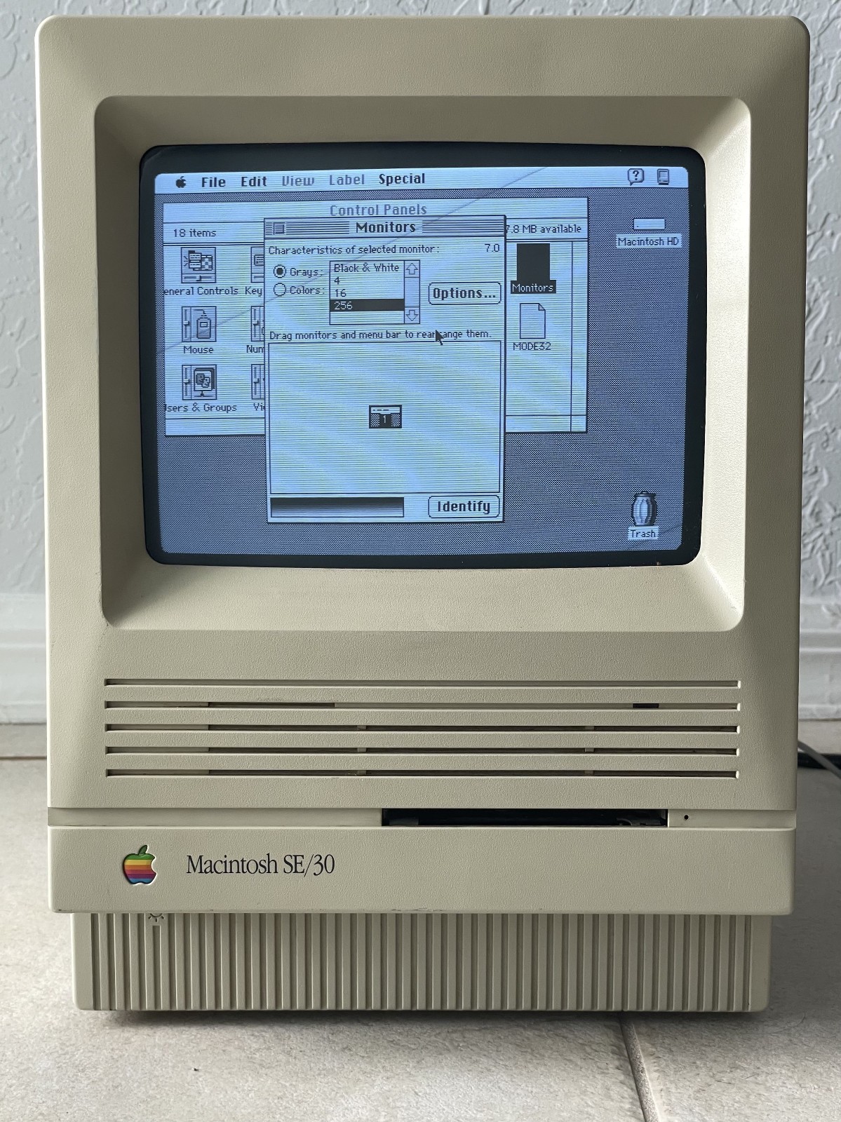 Macintosh SE/30 with Micron Xceed MacroColor 30 Grayscale Adapter - Restored