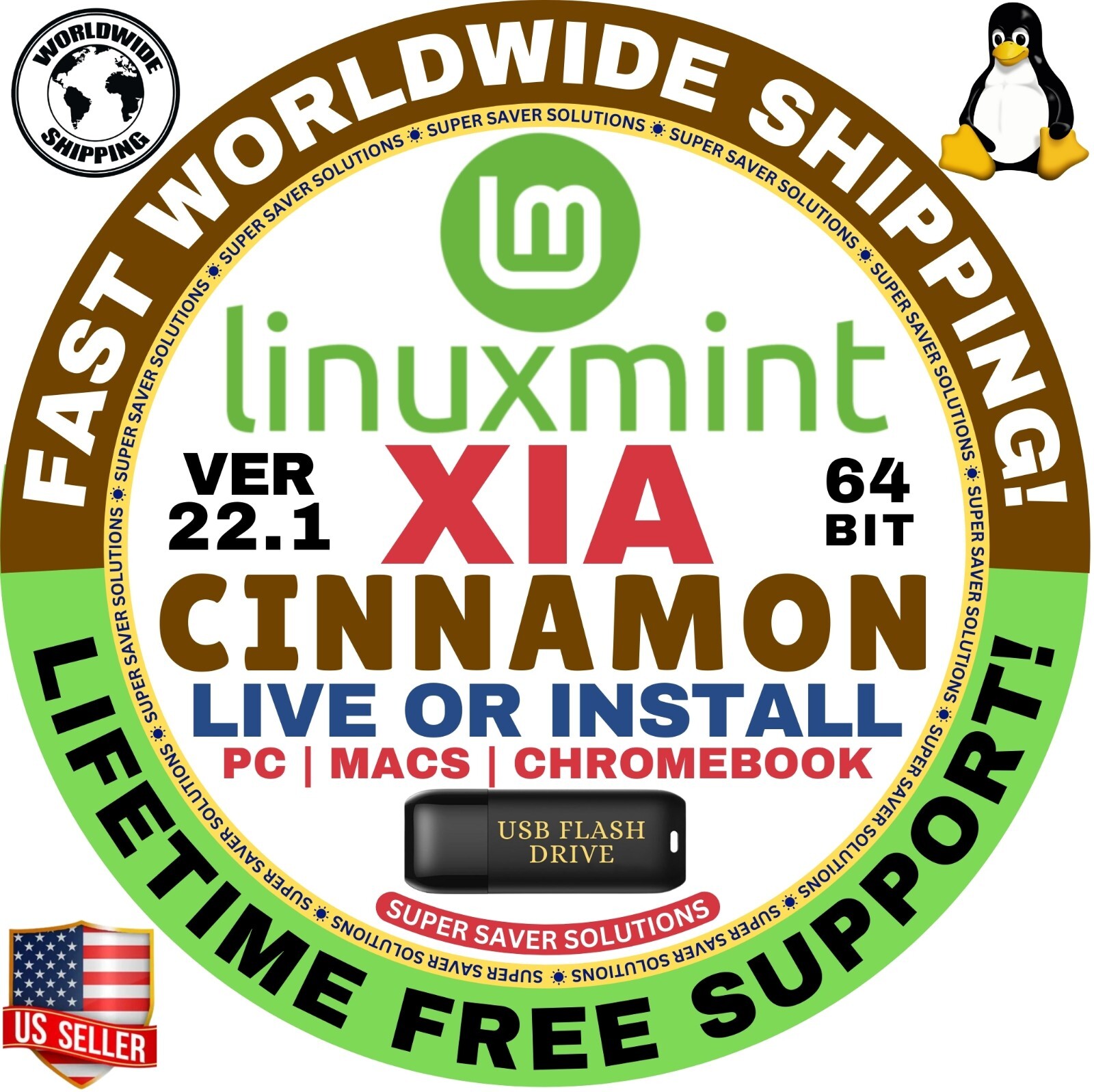 Linux MINT 22.1 USB XIA Cinnamon 64-Bit Live Boot, Full Install for MAC, PC