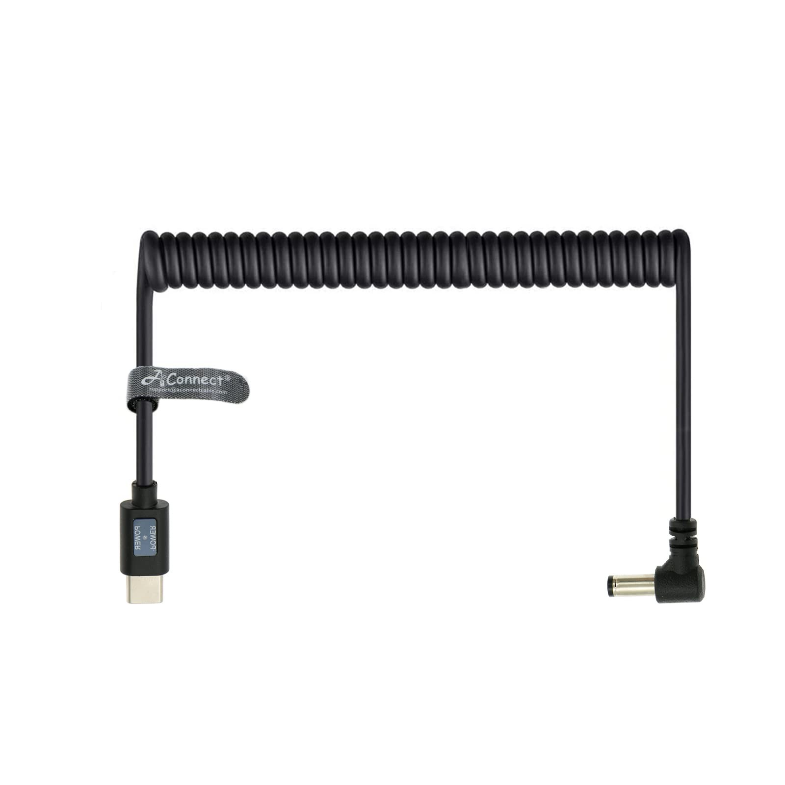 12V PD Power Cable USB C To DC 5.5x2.5mm Male Right Angle Coiled Indicator
