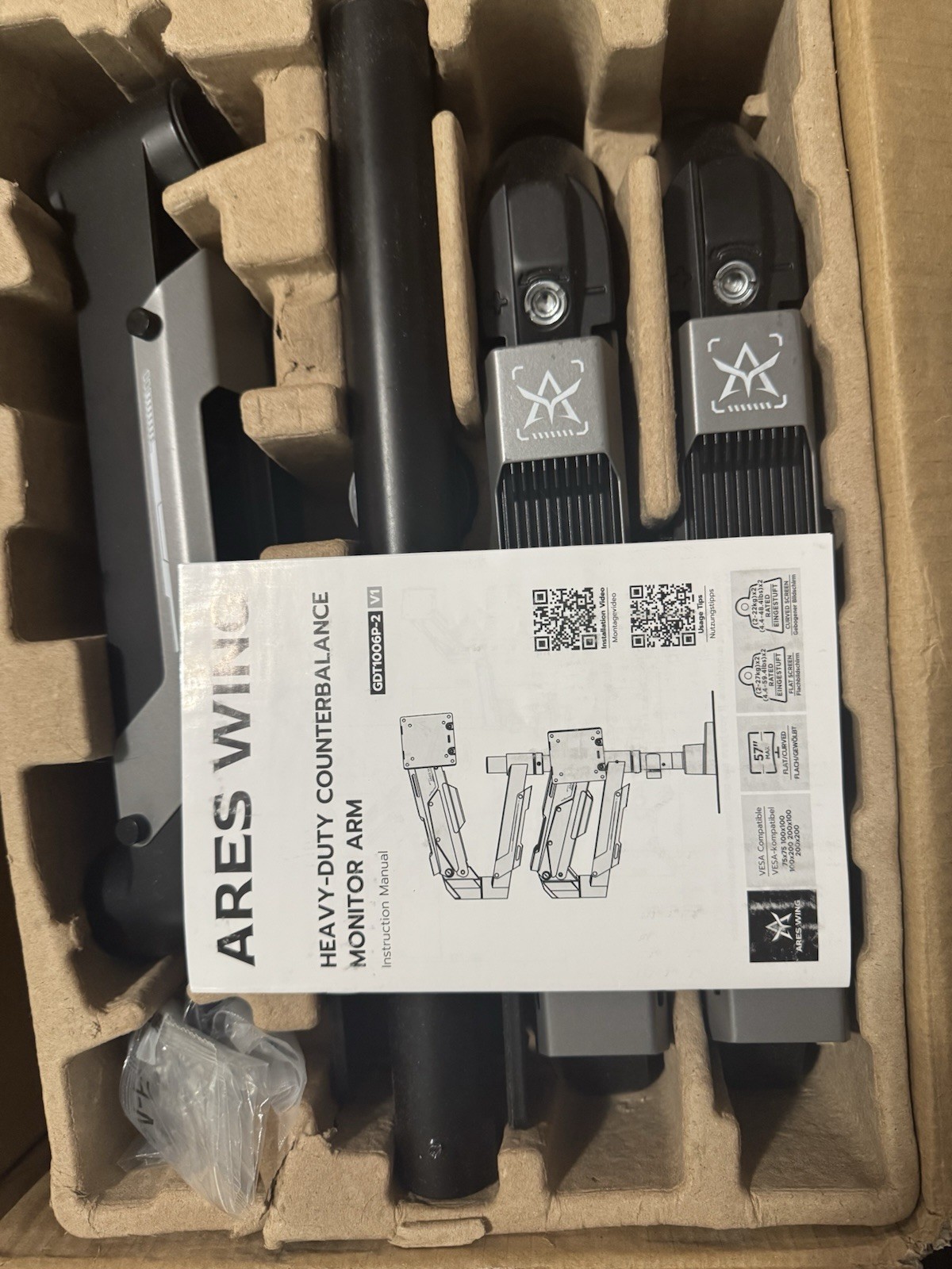 ARES WING Heavy Duty Dual Monitor Arm Set Gdt1006p-2