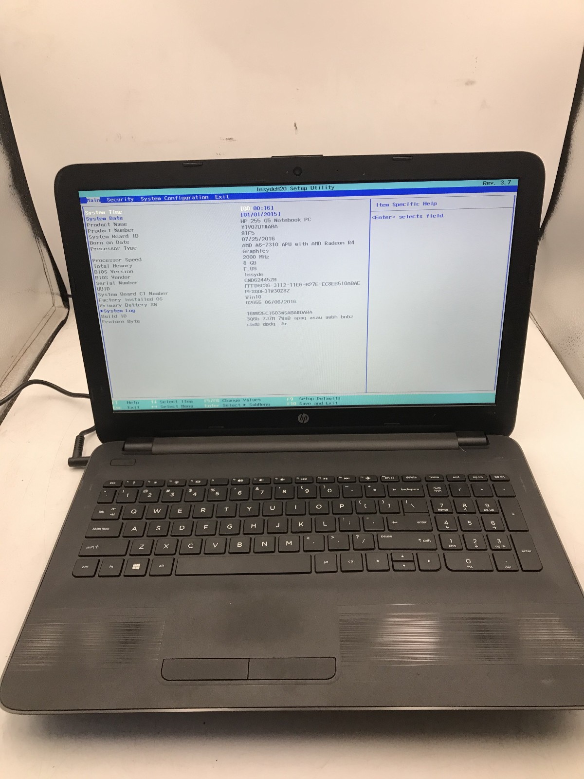 HP 255 G5 NOTEBOOK - BOOTS TO BIOS - AMD A6 7310 - 8GB RAM - READ DESCRIP - BB